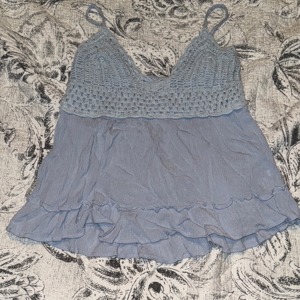 EUC Light Blue Crochet Lace Camisole Top
